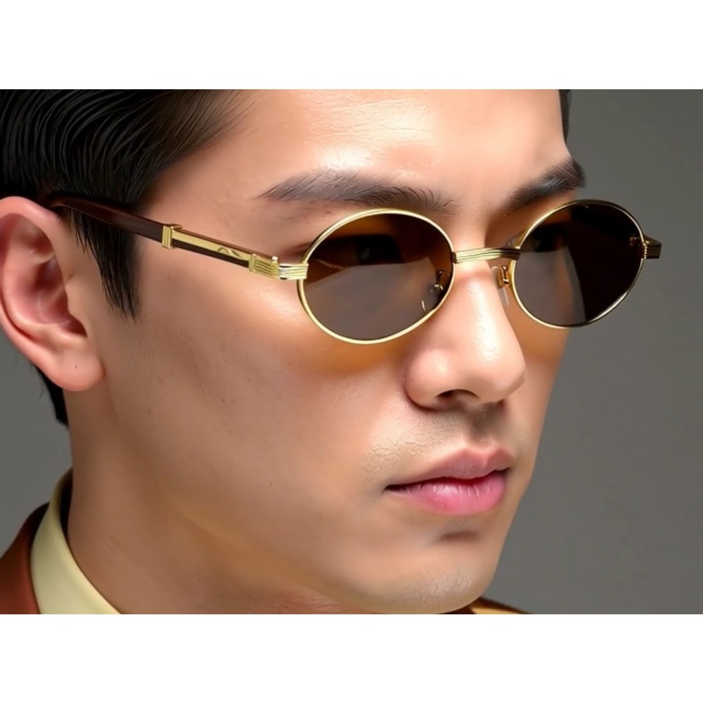 Retro Art Nouveau Vintage Style Small Oval Metal Frame Sunglasses Brown Lens New